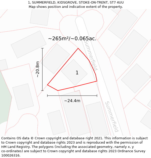 1, SUMMERFIELD, KIDSGROVE, STOKE-ON-TRENT, ST7 4UU: Plot and title map