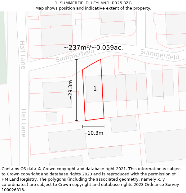 1, SUMMERFIELD, LEYLAND, PR25 3ZG: Plot and title map