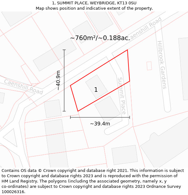 1, SUMMIT PLACE, WEYBRIDGE, KT13 0SU: Plot and title map