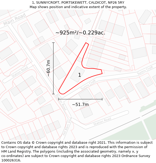 1, SUNNYCROFT, PORTSKEWETT, CALDICOT, NP26 5RY: Plot and title map