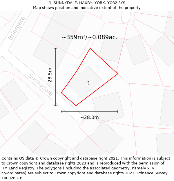 1, SUNNYDALE, HAXBY, YORK, YO32 3YS: Plot and title map