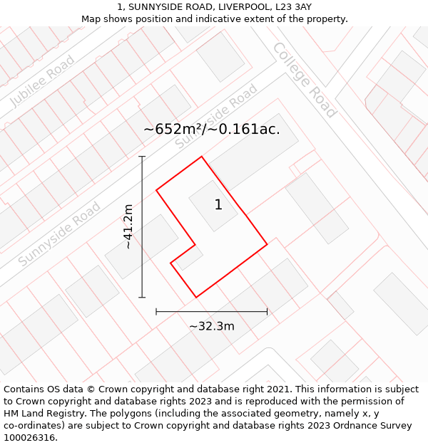 1, SUNNYSIDE ROAD, LIVERPOOL, L23 3AY: Plot and title map