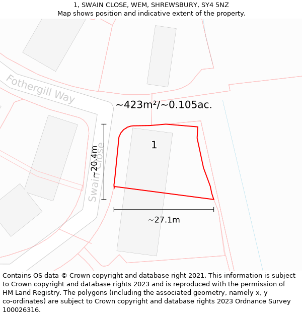 1, SWAIN CLOSE, WEM, SHREWSBURY, SY4 5NZ: Plot and title map