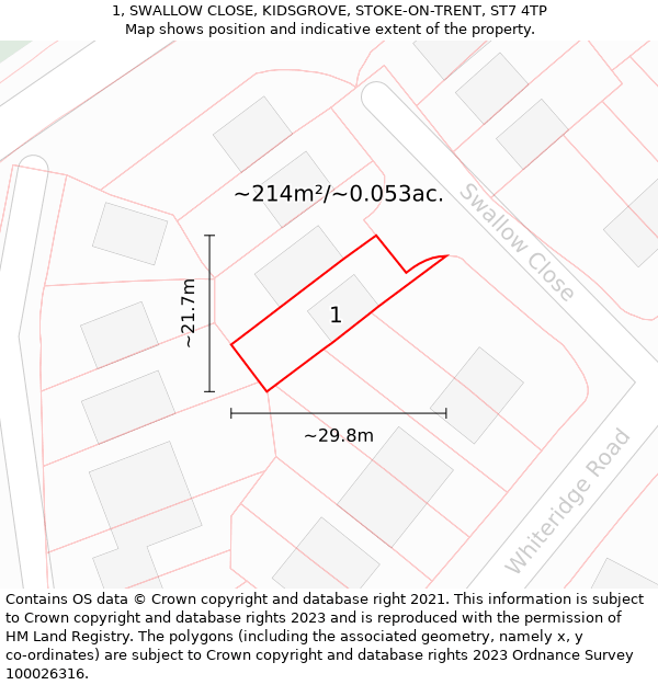 1, SWALLOW CLOSE, KIDSGROVE, STOKE-ON-TRENT, ST7 4TP: Plot and title map