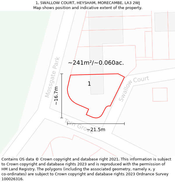 1, SWALLOW COURT, HEYSHAM, MORECAMBE, LA3 2WJ: Plot and title map