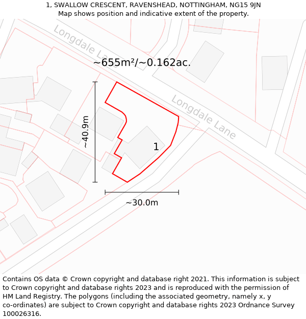 1, SWALLOW CRESCENT, RAVENSHEAD, NOTTINGHAM, NG15 9JN: Plot and title map