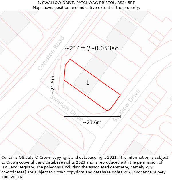 1, SWALLOW DRIVE, PATCHWAY, BRISTOL, BS34 5RE: Plot and title map