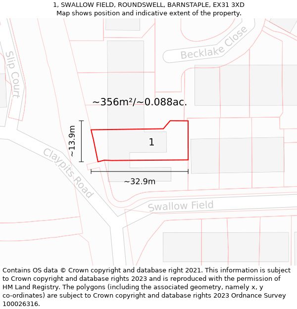 1, SWALLOW FIELD, ROUNDSWELL, BARNSTAPLE, EX31 3XD: Plot and title map