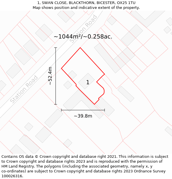 1, SWAN CLOSE, BLACKTHORN, BICESTER, OX25 1TU: Plot and title map