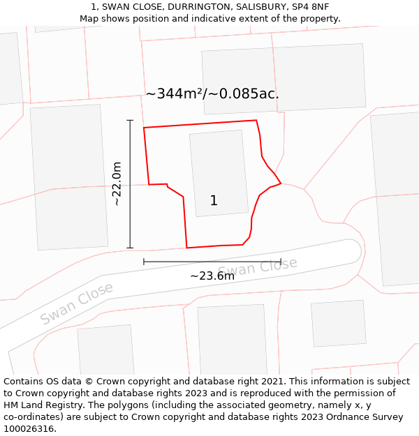 1, SWAN CLOSE, DURRINGTON, SALISBURY, SP4 8NF: Plot and title map