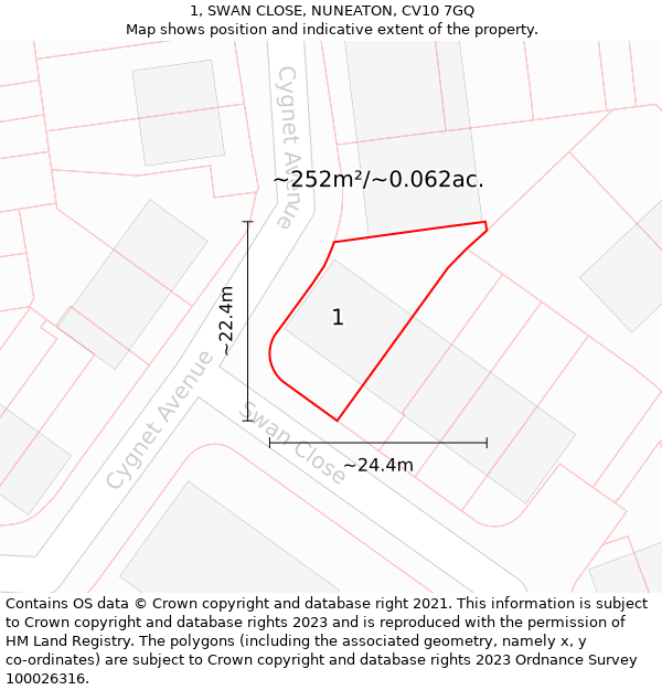 1, SWAN CLOSE, NUNEATON, CV10 7GQ: Plot and title map