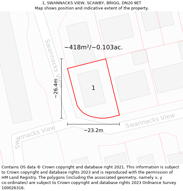 1, SWANNACKS VIEW, SCAWBY, BRIGG, DN20 9ET: Plot and title map