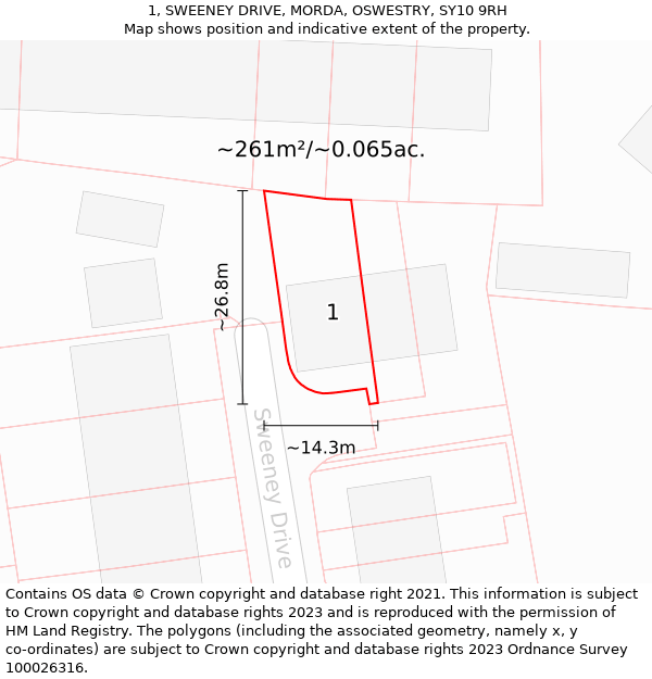 1, SWEENEY DRIVE, MORDA, OSWESTRY, SY10 9RH: Plot and title map