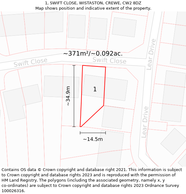 1, SWIFT CLOSE, WISTASTON, CREWE, CW2 8DZ: Plot and title map