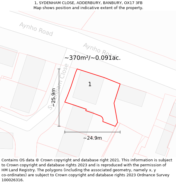 1, SYDENHAM CLOSE, ADDERBURY, BANBURY, OX17 3FB: Plot and title map