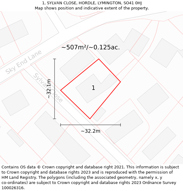 1, SYLVAN CLOSE, HORDLE, LYMINGTON, SO41 0HJ: Plot and title map