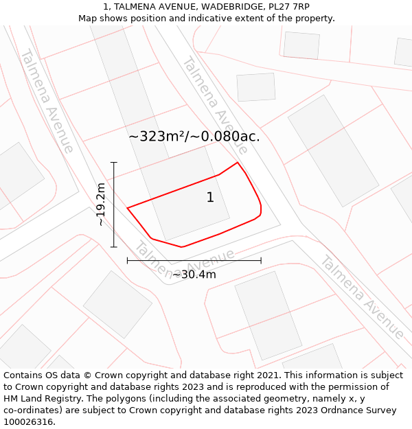 1, TALMENA AVENUE, WADEBRIDGE, PL27 7RP: Plot and title map