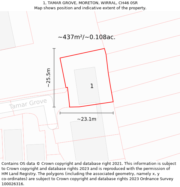 1, TAMAR GROVE, MORETON, WIRRAL, CH46 0SR: Plot and title map