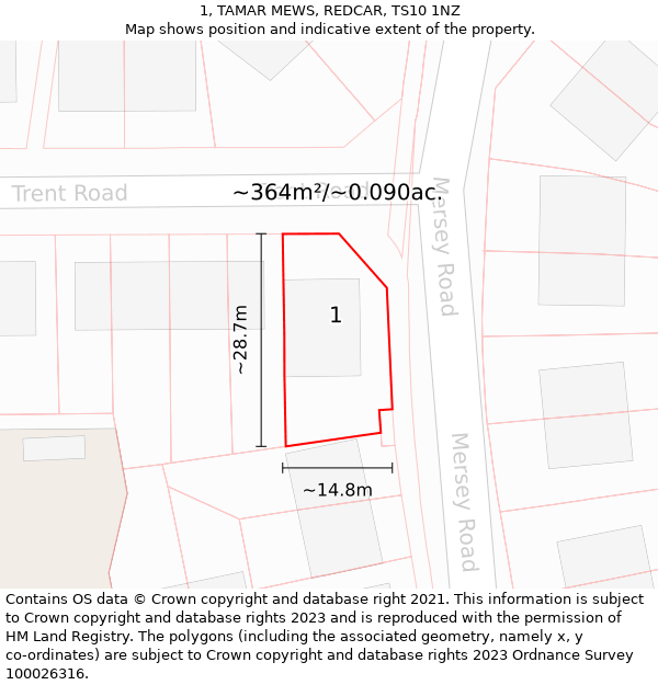 1, TAMAR MEWS, REDCAR, TS10 1NZ: Plot and title map