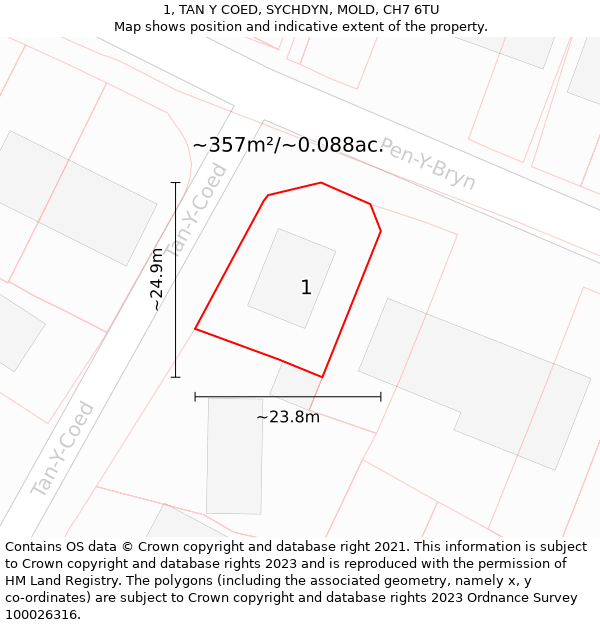 1, TAN Y COED, SYCHDYN, MOLD, CH7 6TU: Plot and title map