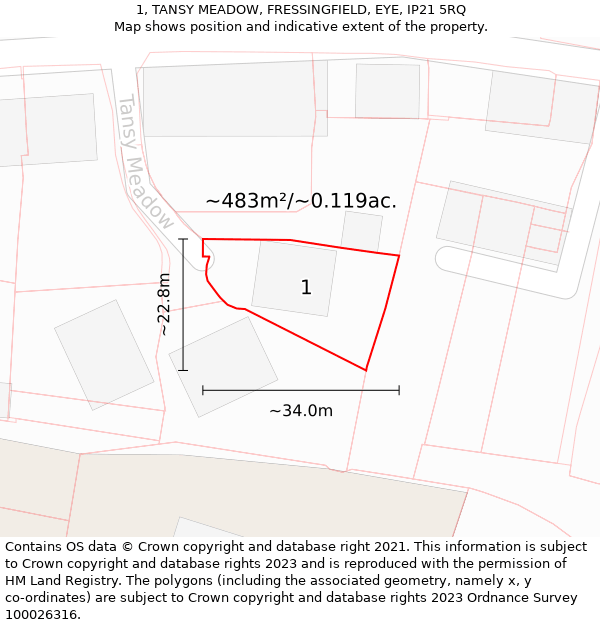 1, TANSY MEADOW, FRESSINGFIELD, EYE, IP21 5RQ: Plot and title map