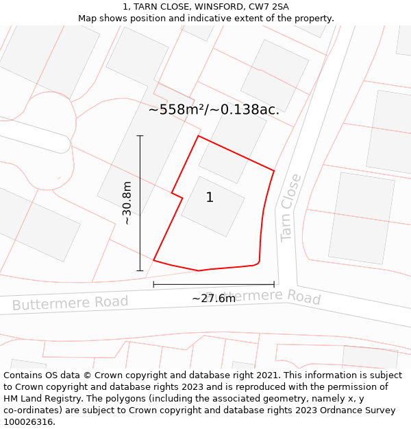 1, TARN CLOSE, WINSFORD, CW7 2SA: Plot and title map