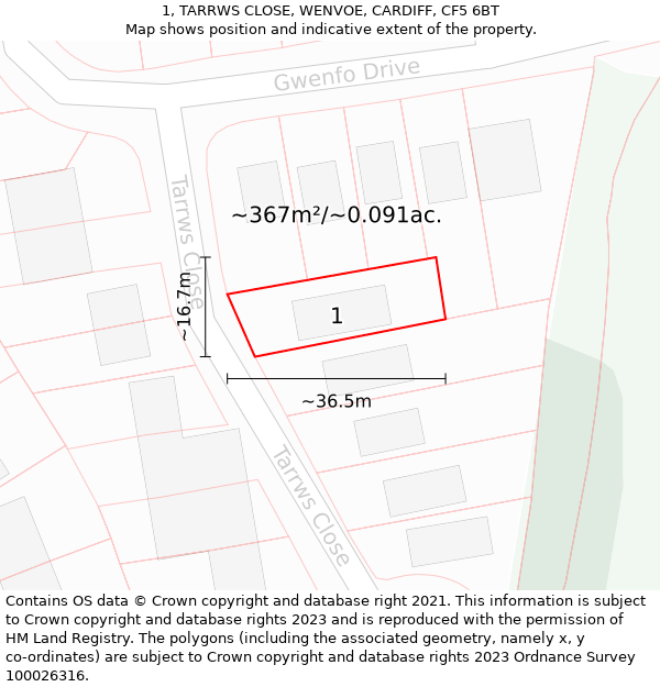 1, TARRWS CLOSE, WENVOE, CARDIFF, CF5 6BT: Plot and title map