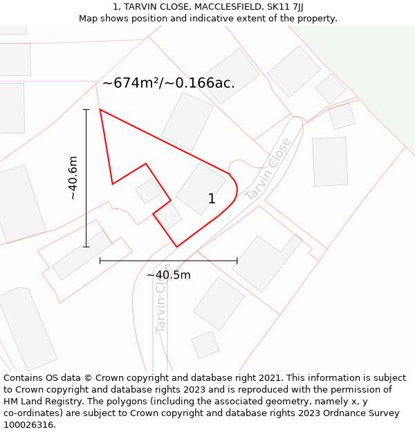 1, TARVIN CLOSE, MACCLESFIELD, SK11 7JJ: Plot and title map