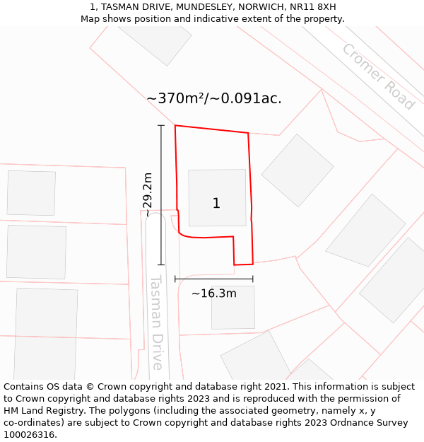 1, TASMAN DRIVE, MUNDESLEY, NORWICH, NR11 8XH: Plot and title map