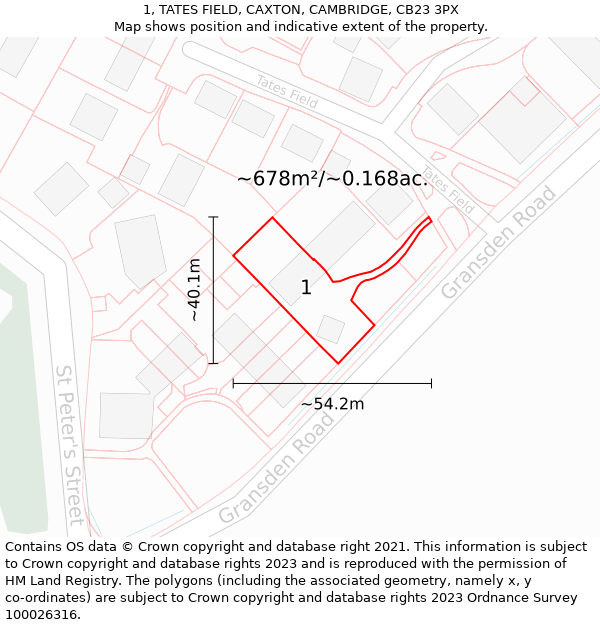 1, TATES FIELD, CAXTON, CAMBRIDGE, CB23 3PX: Plot and title map