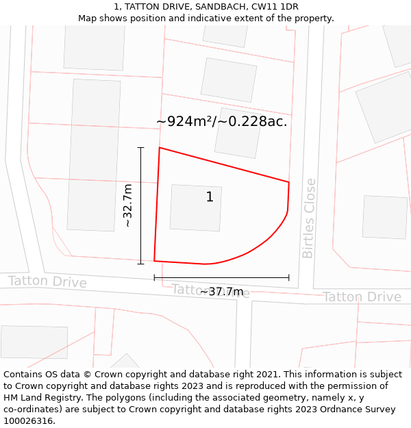 1, TATTON DRIVE, SANDBACH, CW11 1DR: Plot and title map