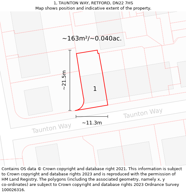 1, TAUNTON WAY, RETFORD, DN22 7HS: Plot and title map