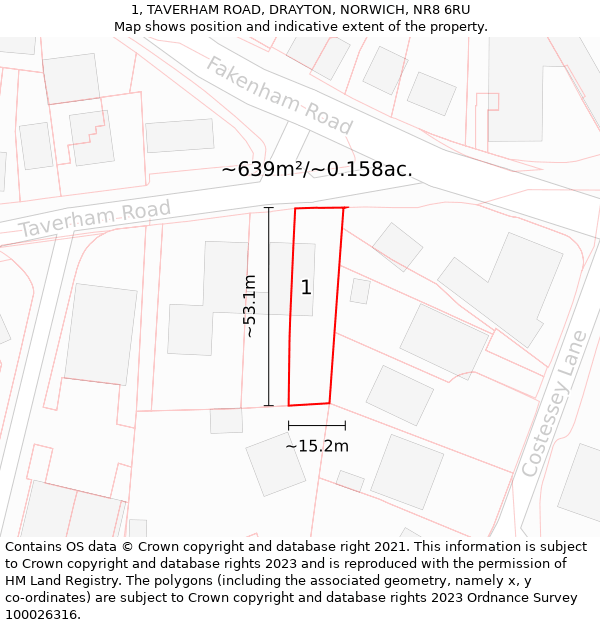 1, TAVERHAM ROAD, DRAYTON, NORWICH, NR8 6RU: Plot and title map