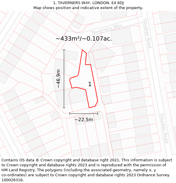 1, TAVERNERS WAY, LONDON, E4 6DJ: Plot and title map