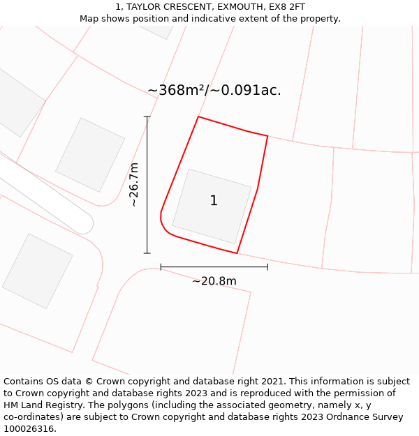 1, TAYLOR CRESCENT, EXMOUTH, EX8 2FT: Plot and title map