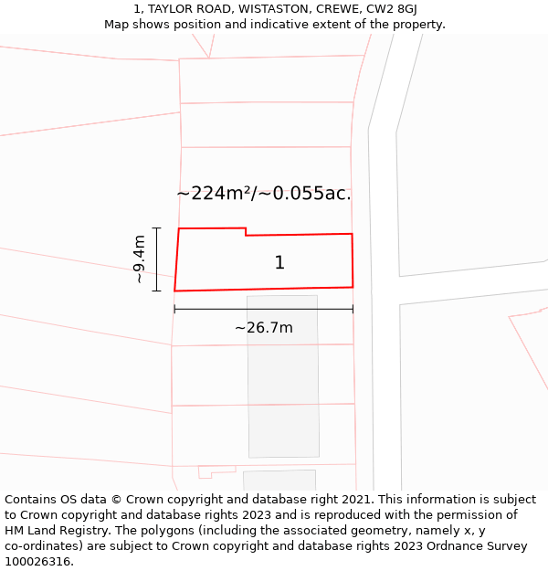 1, TAYLOR ROAD, WISTASTON, CREWE, CW2 8GJ: Plot and title map