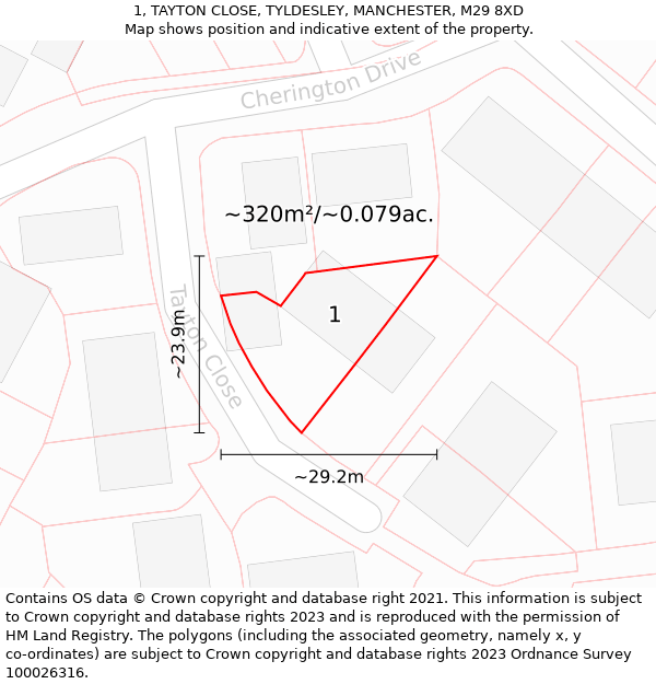 1, TAYTON CLOSE, TYLDESLEY, MANCHESTER, M29 8XD: Plot and title map