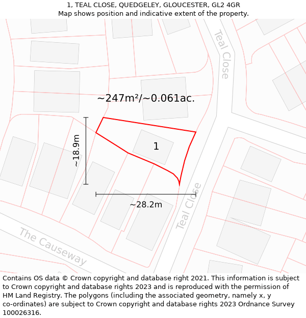 1, TEAL CLOSE, QUEDGELEY, GLOUCESTER, GL2 4GR: Plot and title map