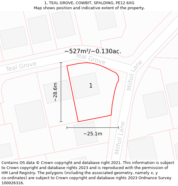 1, TEAL GROVE, COWBIT, SPALDING, PE12 6XG: Plot and title map