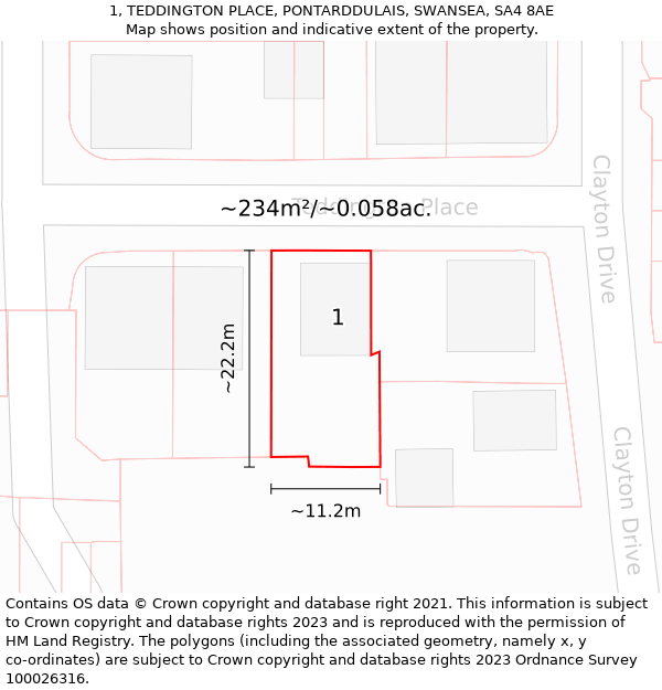 1, TEDDINGTON PLACE, PONTARDDULAIS, SWANSEA, SA4 8AE: Plot and title map