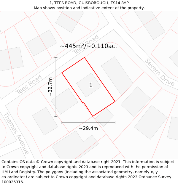 1, TEES ROAD, GUISBOROUGH, TS14 8AP: Plot and title map