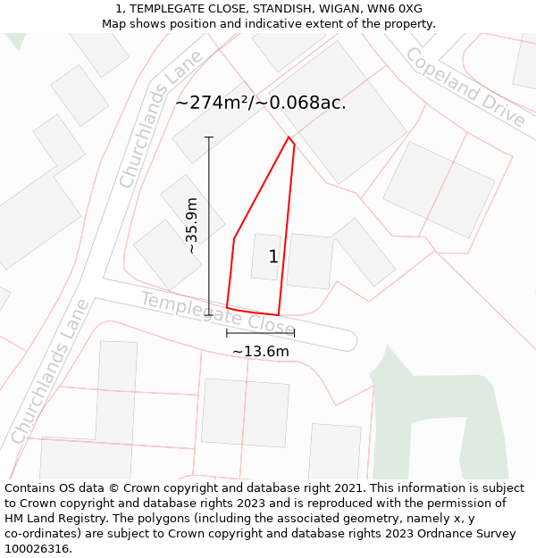 1, TEMPLEGATE CLOSE, STANDISH, WIGAN, WN6 0XG: Plot and title map