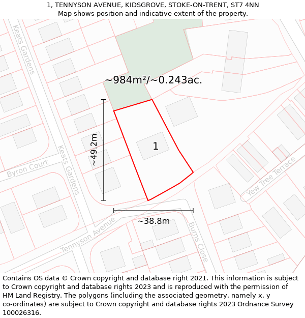 1, TENNYSON AVENUE, KIDSGROVE, STOKE-ON-TRENT, ST7 4NN: Plot and title map