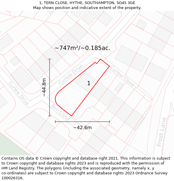 1, TERN CLOSE, HYTHE, SOUTHAMPTON, SO45 3GE: Plot and title map