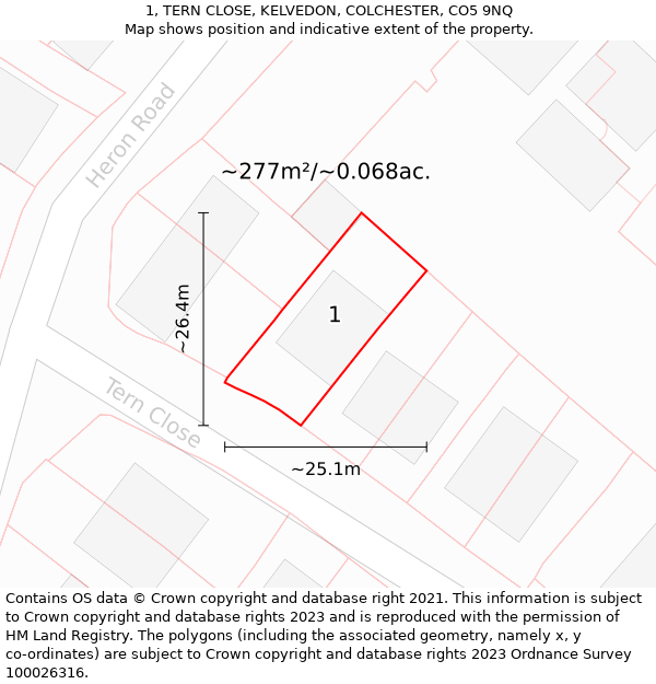 1, TERN CLOSE, KELVEDON, COLCHESTER, CO5 9NQ: Plot and title map