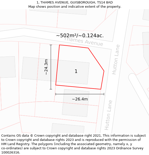 1, THAMES AVENUE, GUISBOROUGH, TS14 8AD: Plot and title map