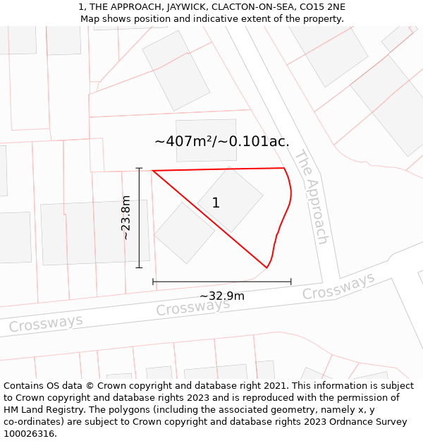 1, THE APPROACH, JAYWICK, CLACTON-ON-SEA, CO15 2NE: Plot and title map