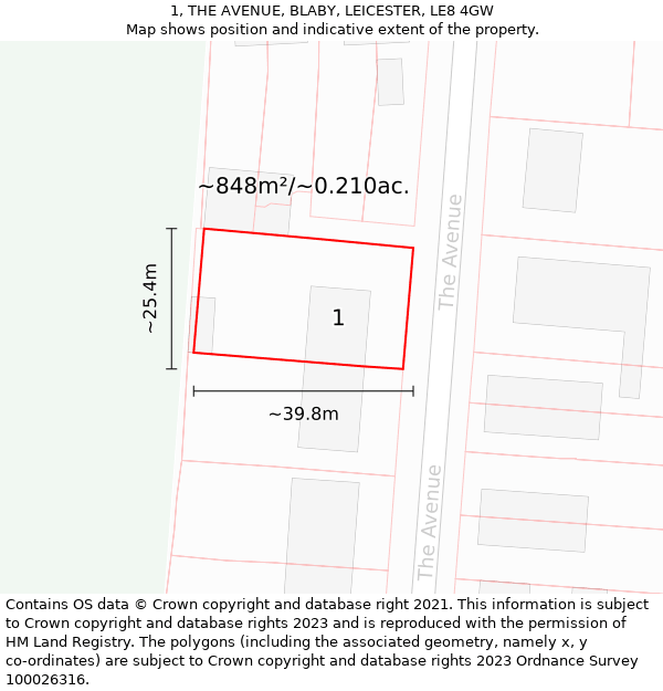 1, THE AVENUE, BLABY, LEICESTER, LE8 4GW: Plot and title map