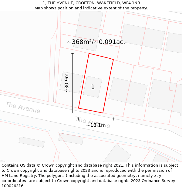 1, THE AVENUE, CROFTON, WAKEFIELD, WF4 1NB: Plot and title map