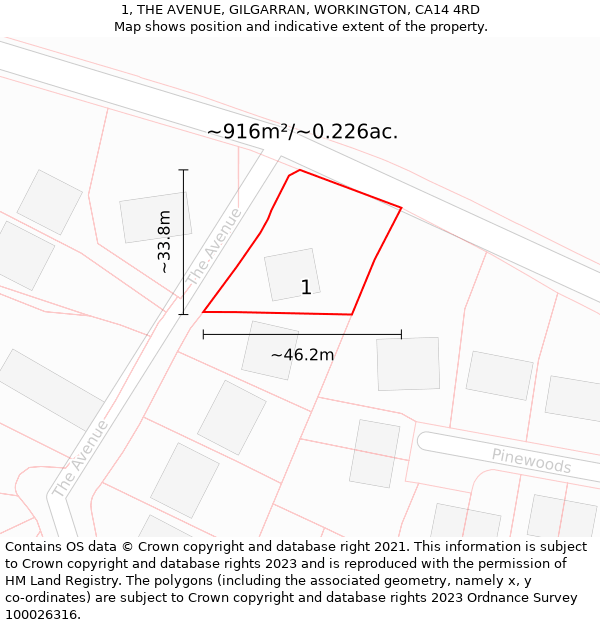 1, THE AVENUE, GILGARRAN, WORKINGTON, CA14 4RD: Plot and title map